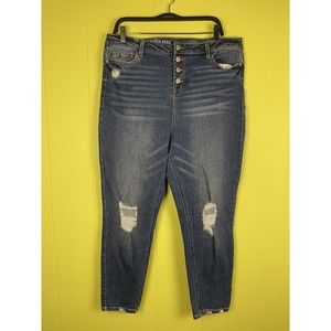 Vanilla Star Highrise Skinny Blue Mid Wash Jeans W34/19 Distressed Stretch